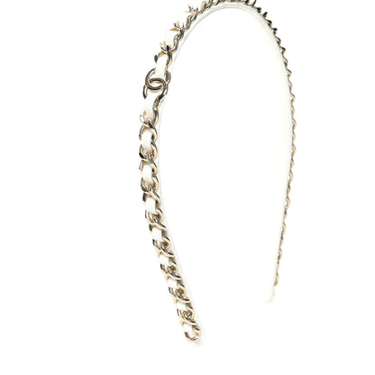 Chanel Metal Lambskin CC Chain Headband Gold White 4 of 5