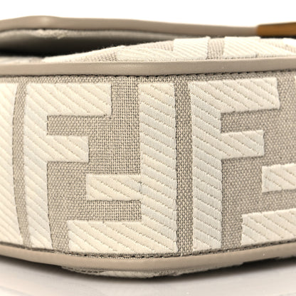 Fendi Canvas Vitello King FF Embroidered Baguette Grezzo White Nuvola 9 of 10