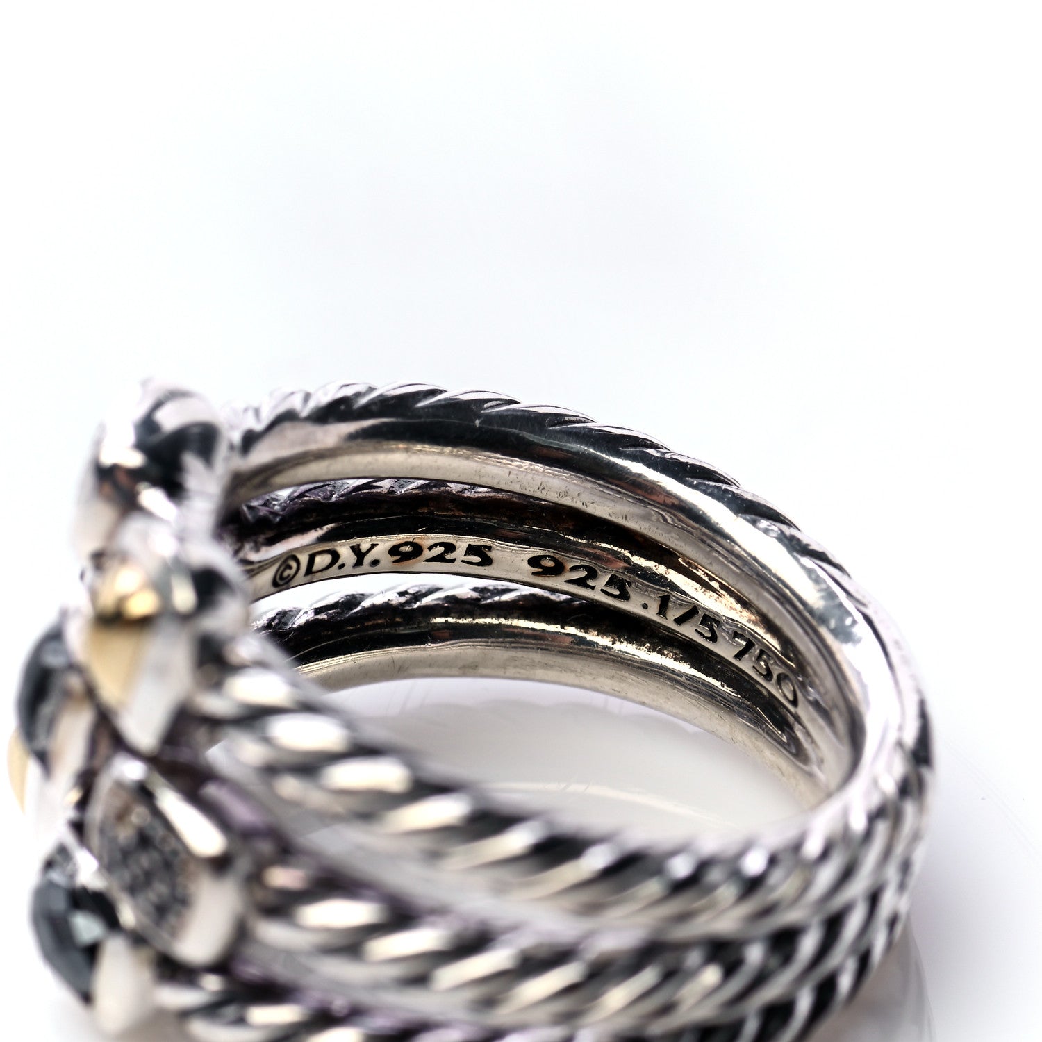 David Yurman Sterling Silver Onyx Hematite Quartz Confetti 3 Row Ring 54 7 5 of 5