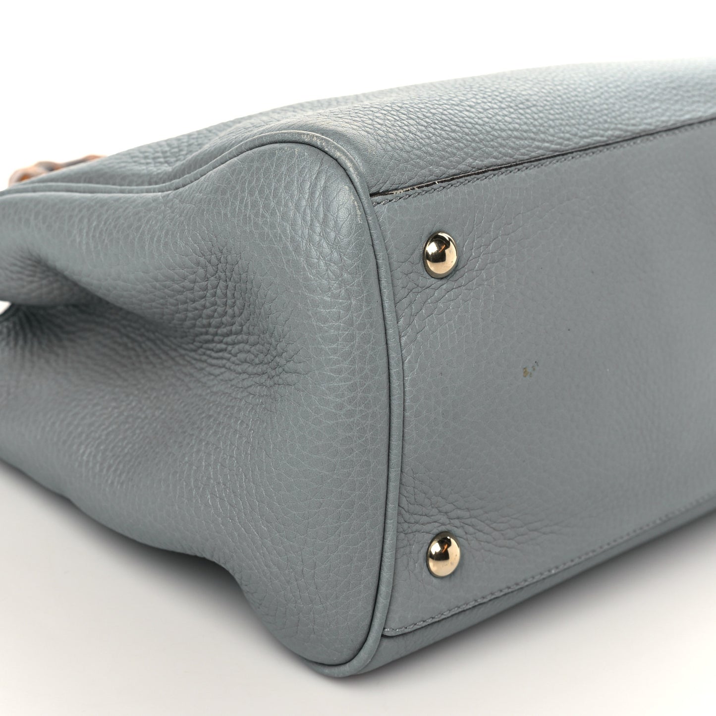 Pebbled Calfskin Medium Bamboo Shopper Tote Light Blue