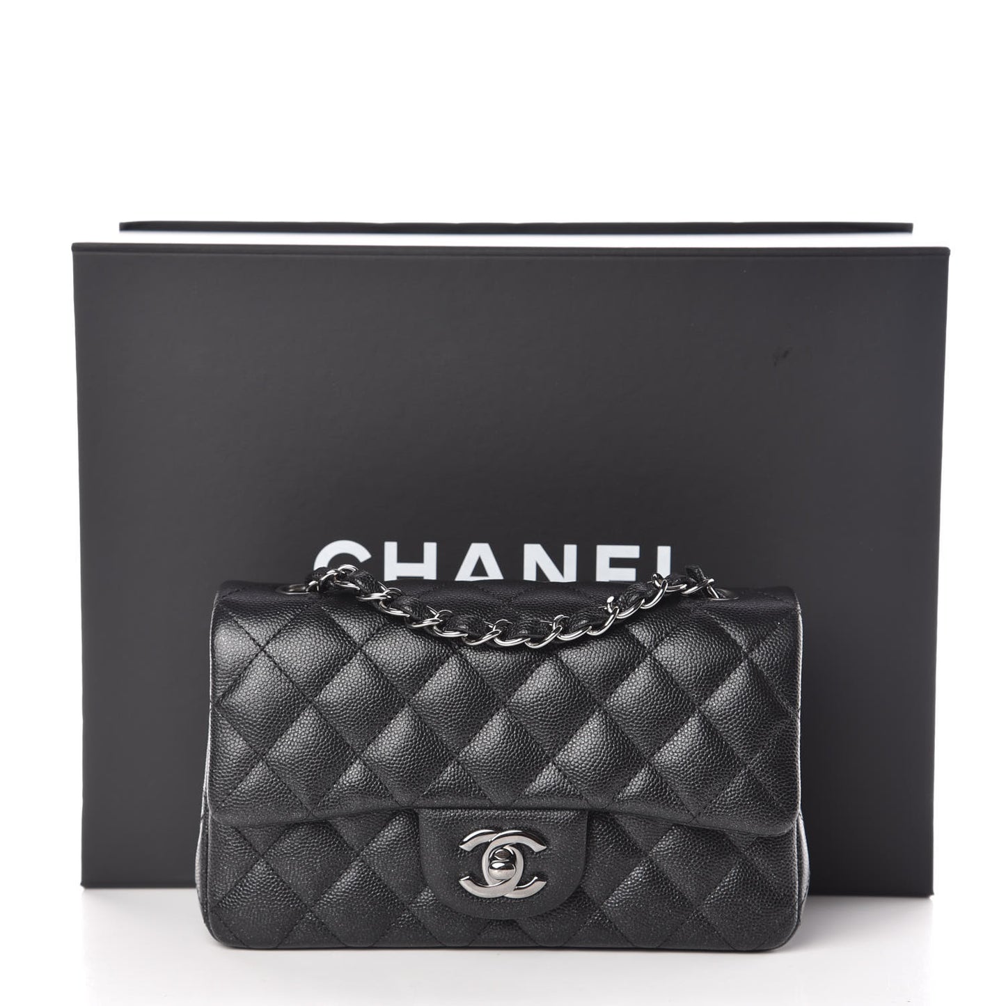 Iridescent Caviar Quilted Mini Rectangular Flap Black