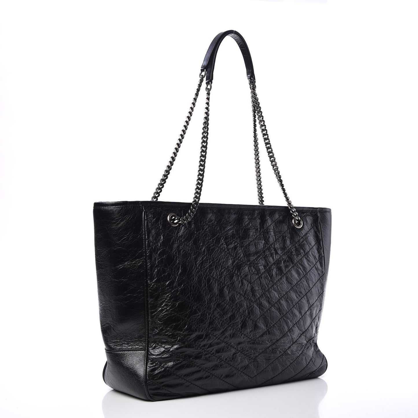 Crinkled Calfskin Matelasse Monogram Large Niki Shopping Tote Bag Black