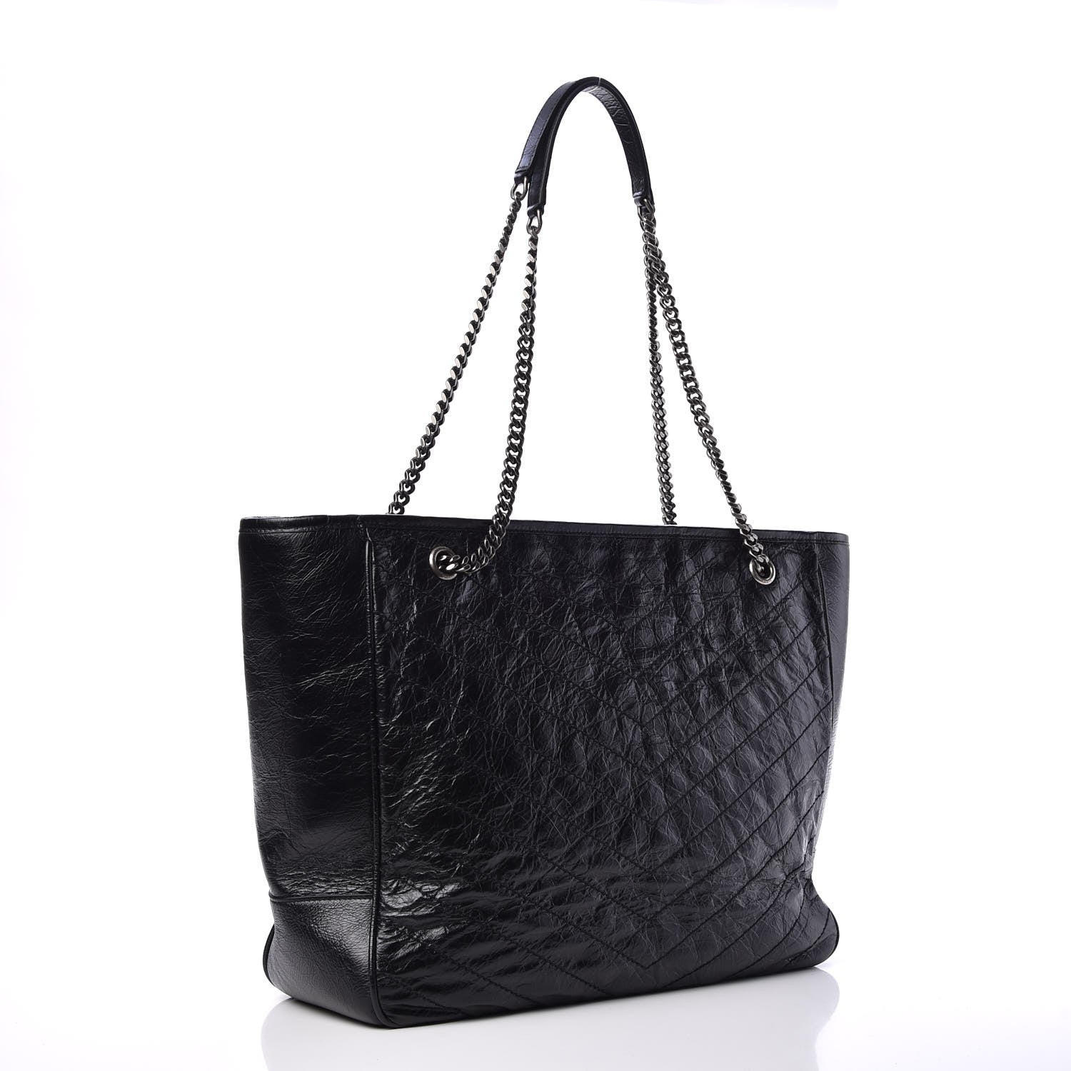 Saint Laurent Crinkled Calfskin Matelasse Monogram Large Niki Shopping Tote Bag Black 3 of 7