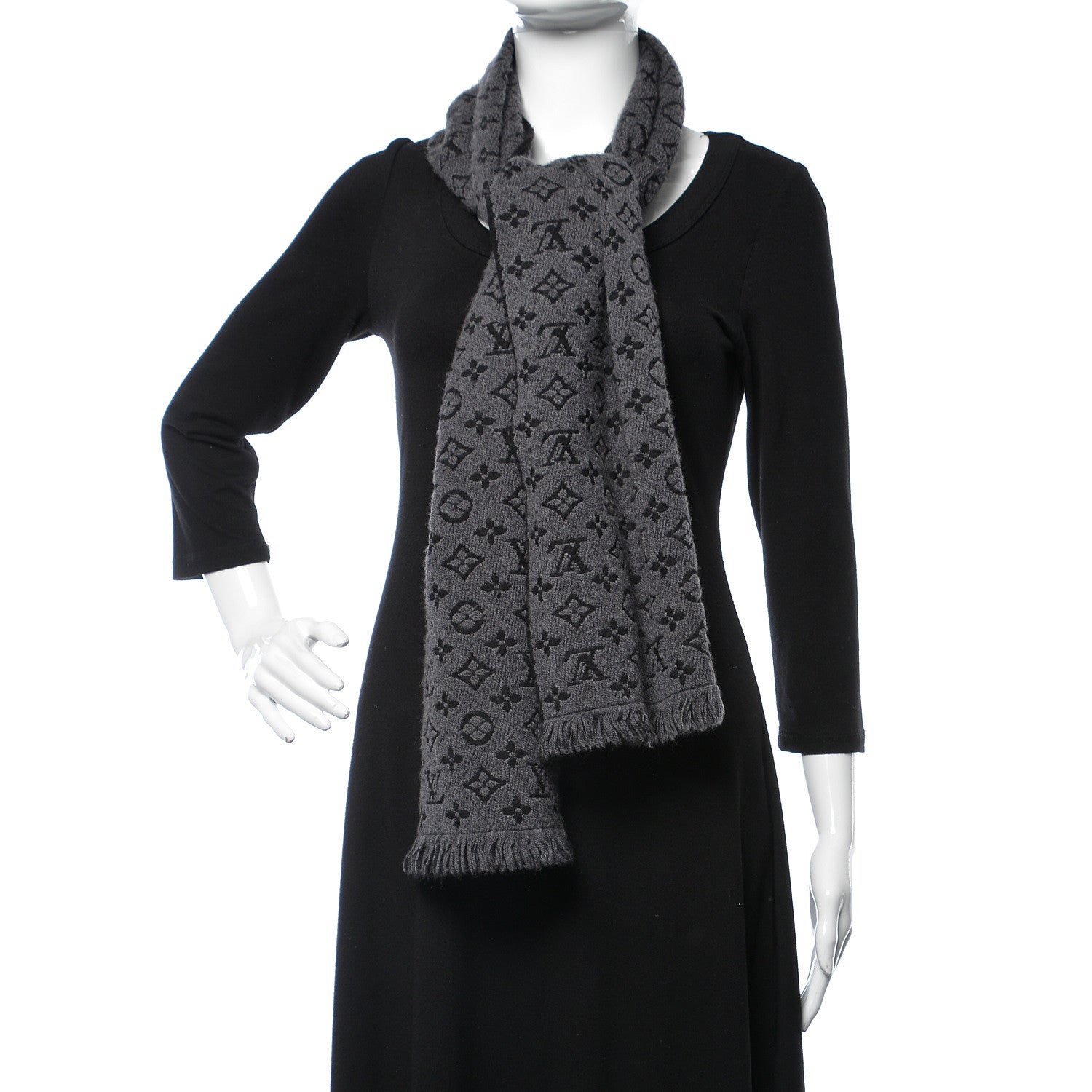 Louis Vuitton Wool Monogram Classic Scarf Charcoal Grey 2 of 4