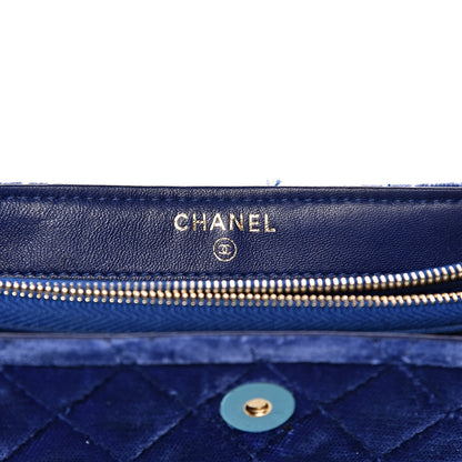 Chanel Velvet Quilted Mini Phone Holder Crossbody Bag Blue 8 of 12