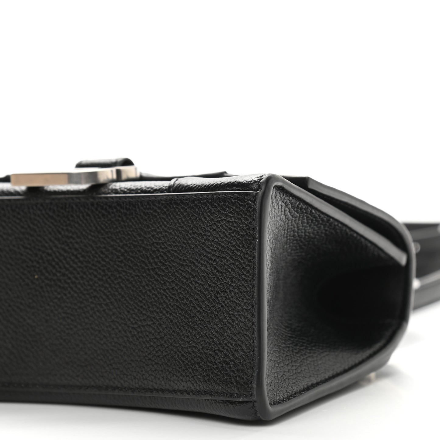 Grained Calfskin Hourglass Top Handle Bag XS Black