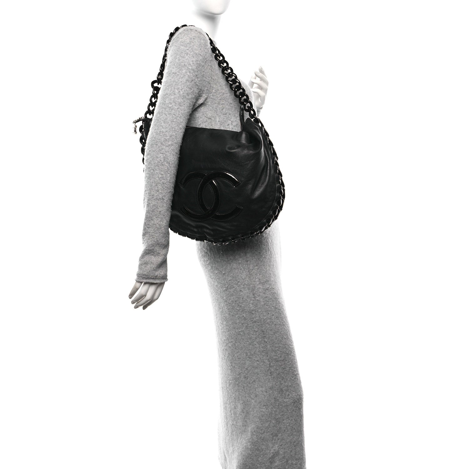 Chanel Calfskin Modern Chain Rhodoid Hobo Black 3 of 11