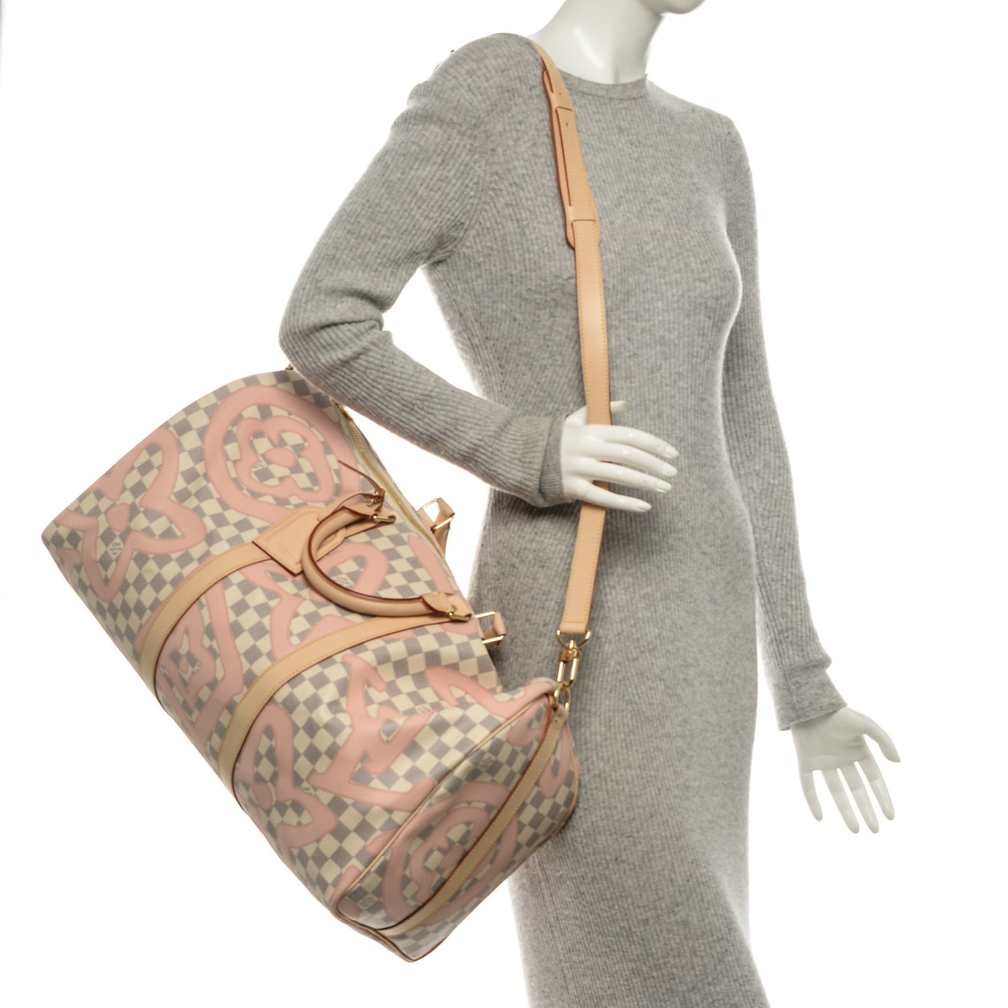 Damier Azur Tahitienne Keepall Bandouliere 50 Rose Ballerine