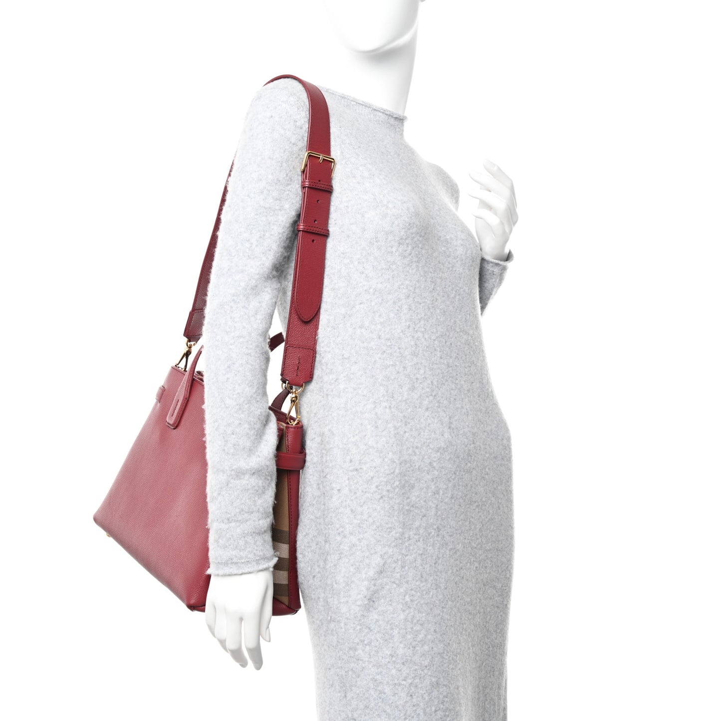 Derby Calfskin House Check Medium Banner Tote Crimson