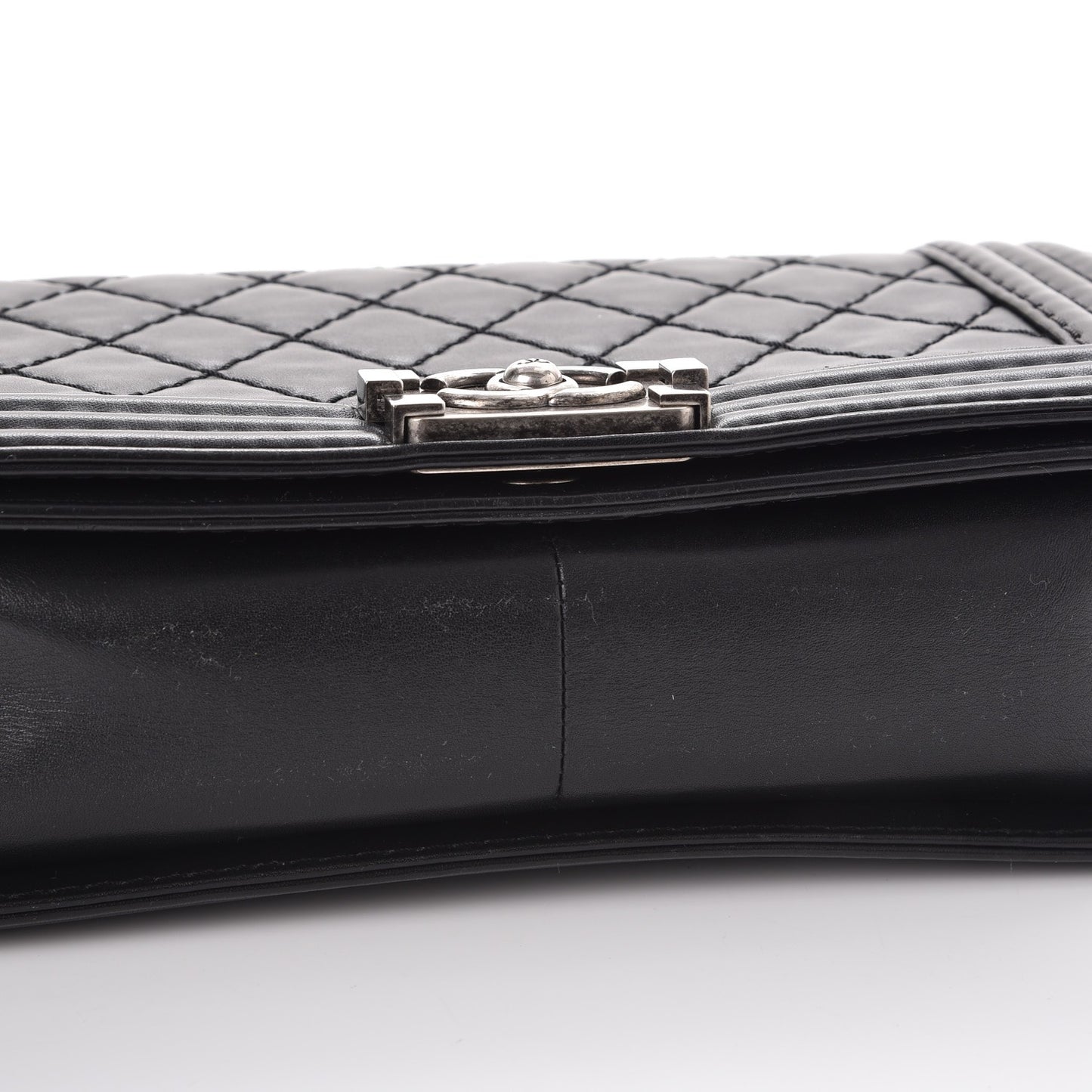 Calfskin Double Stitch Medium Boy Flap Black