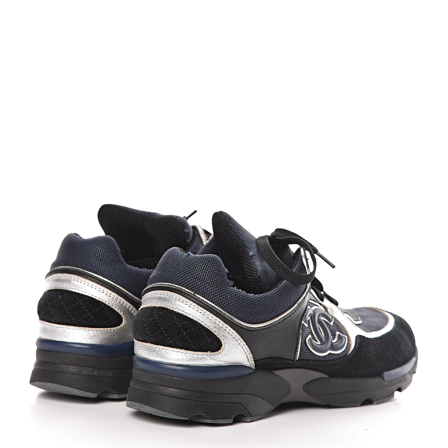 Suede Calfskin CC Sneakers 36.5 Black Navy