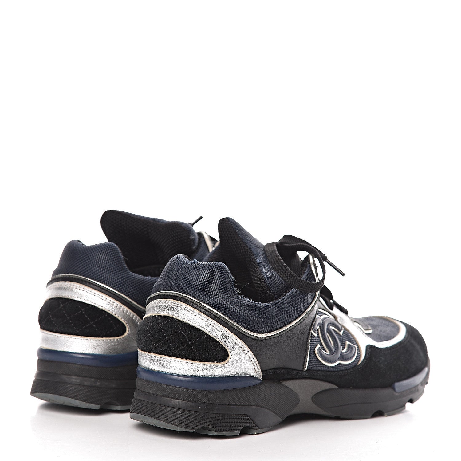 Chanel Suede Calfskin CC Sneakers 36.5 Black Navy 4 of 9