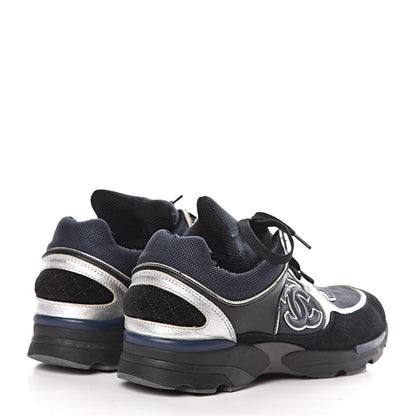 Chanel Suede Calfskin CC Sneakers 36.5 Black Navy 4 of 9
