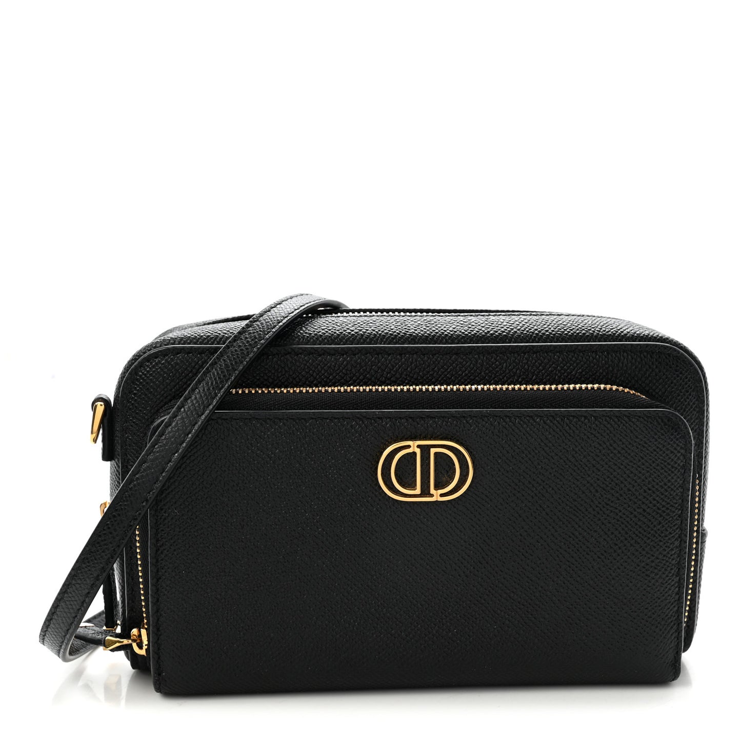 Grained Calfskin Caro Double Pouch Black
