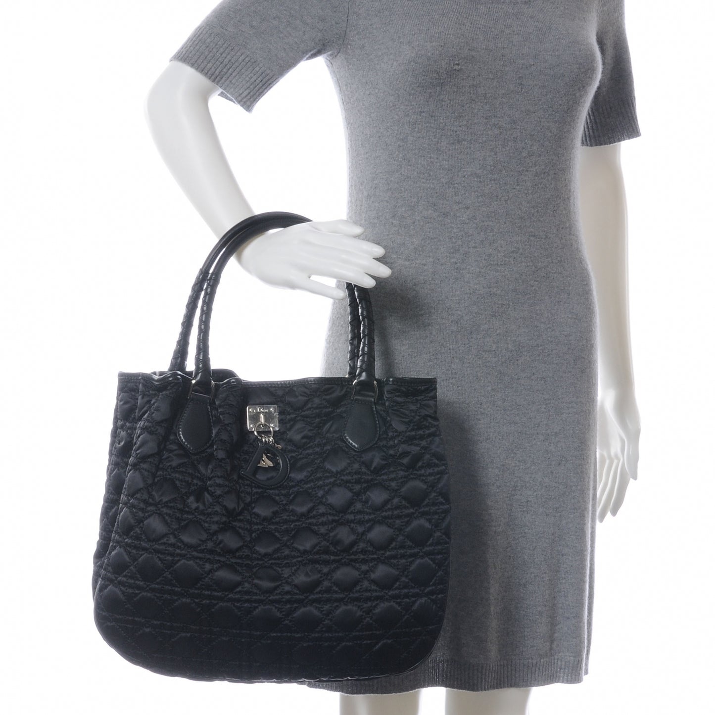 Nylon Cannage Shopper Tote Black