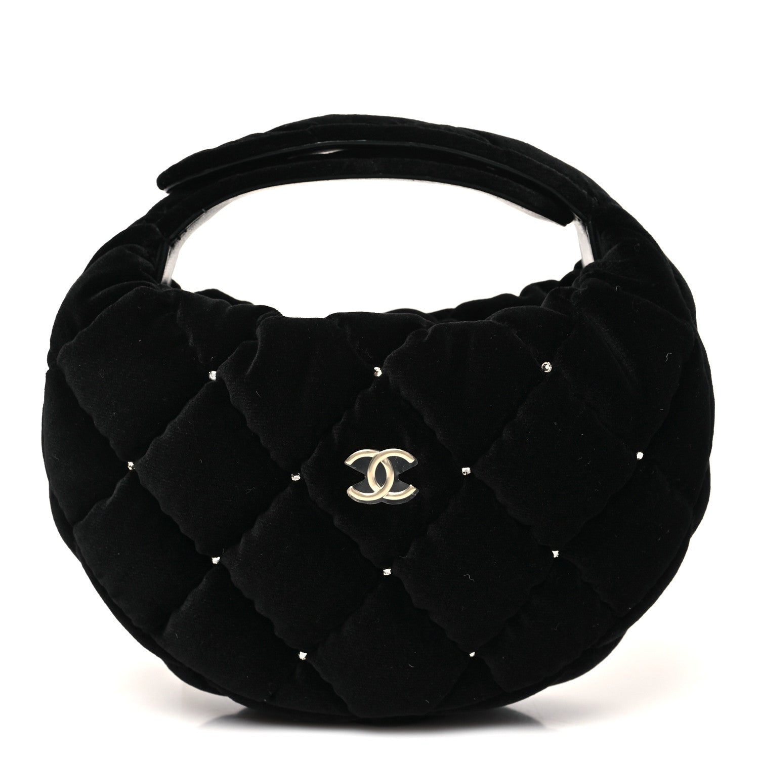 Chanel Velvet Diamanté Quilted Pocket Pouch Hobo Black 1 of 12