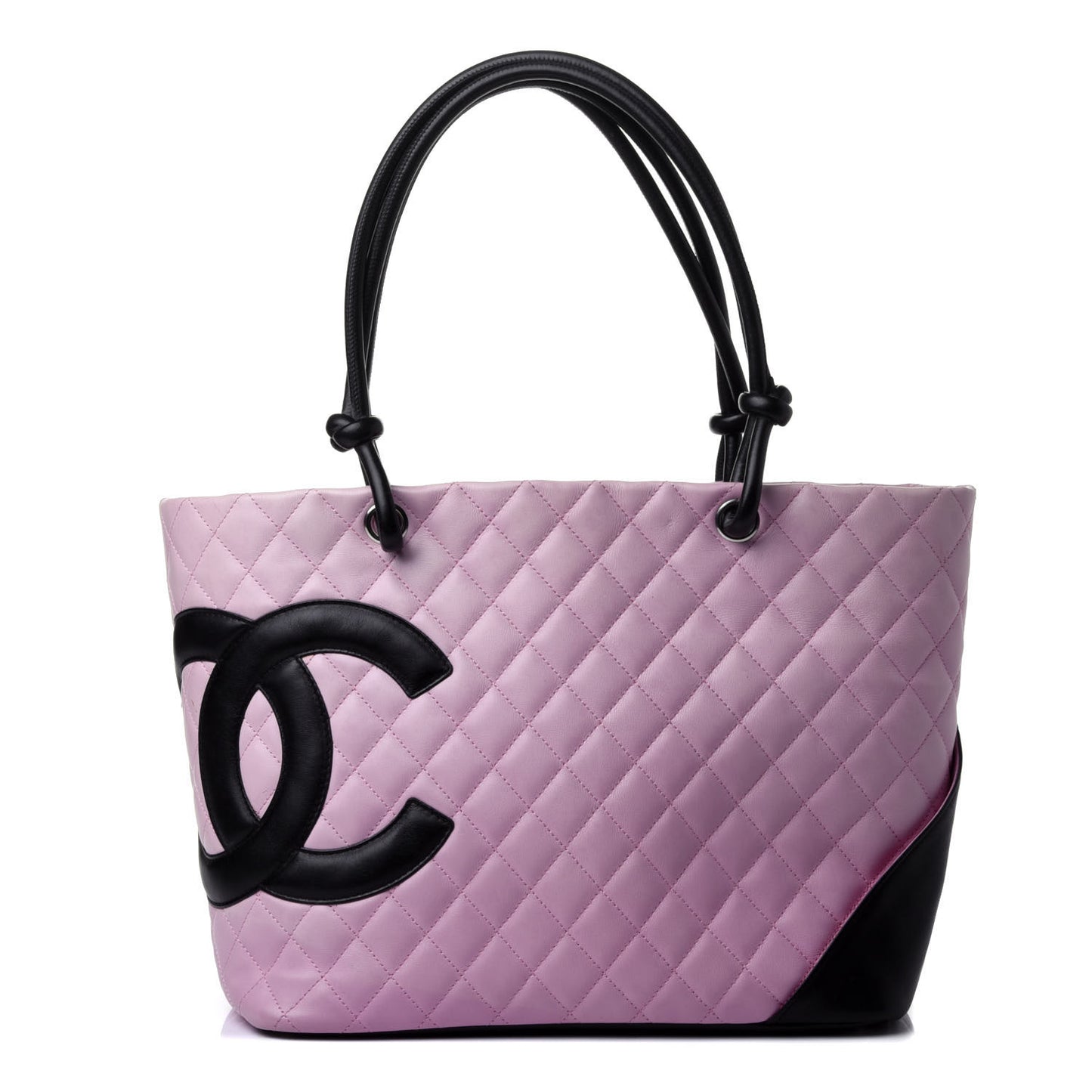 Calfskin Quilted Large Cambon Tote Pink Black