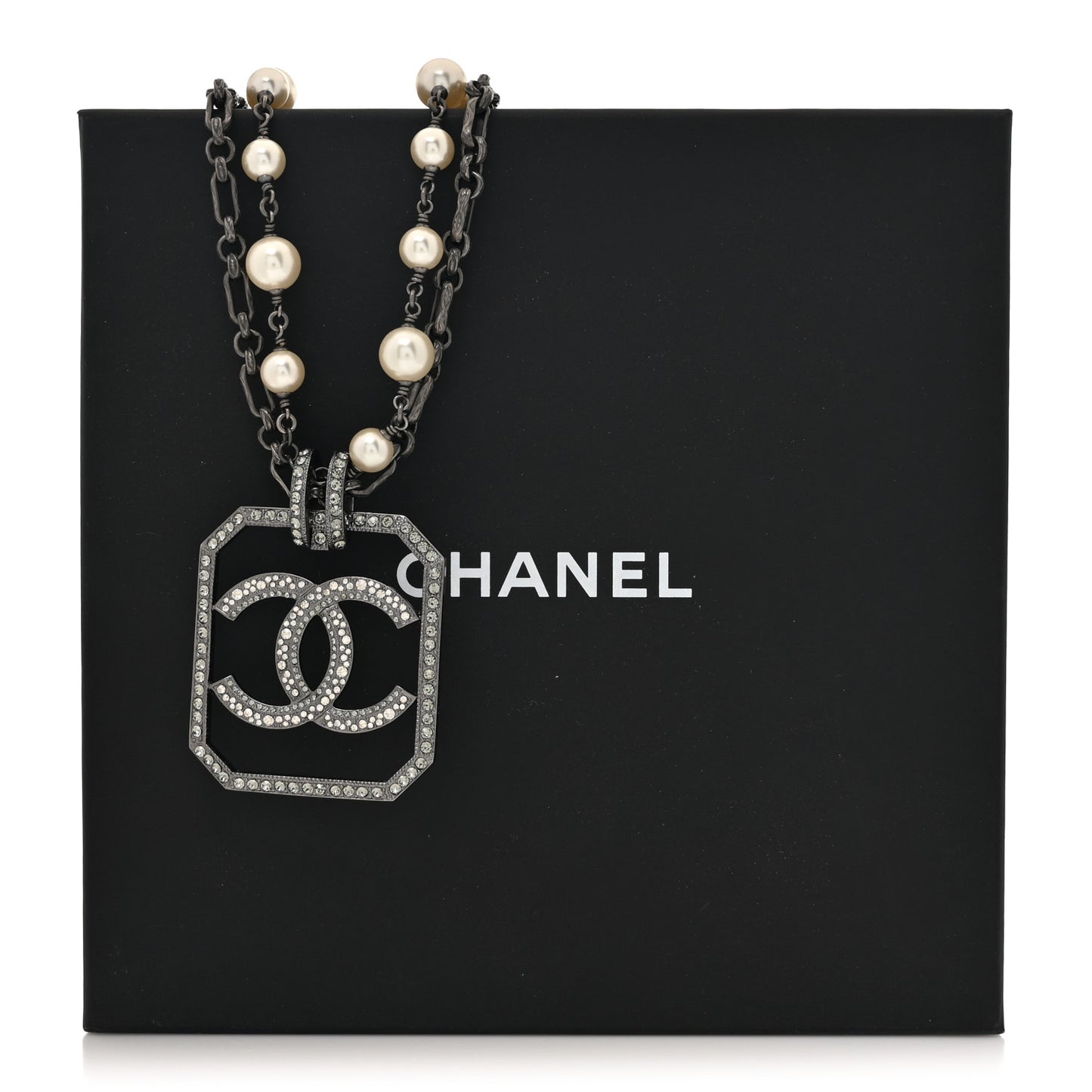 Pearl Crystal CC Double Strand Necklace Ruthenium