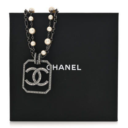 Chanel Pearl Crystal CC Double Strand Necklace Ruthenium 6 of 6