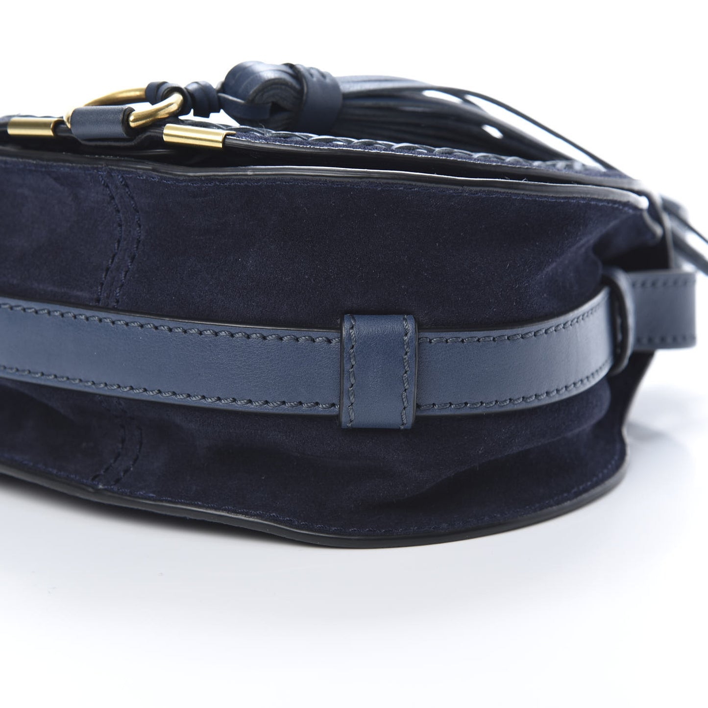 Suede Calfskin Braided Mini Marcie Round Crossbody Bag Navy