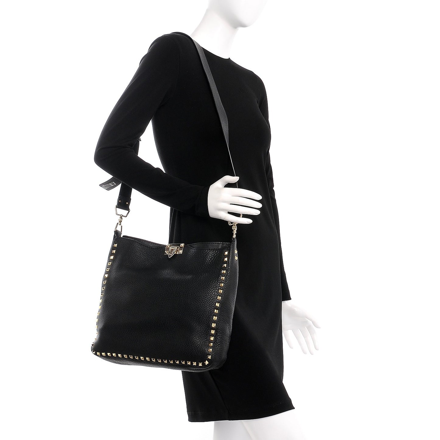 Pebbled Calfskin Large Rockstud Flip-Lock Messenger Bag Black