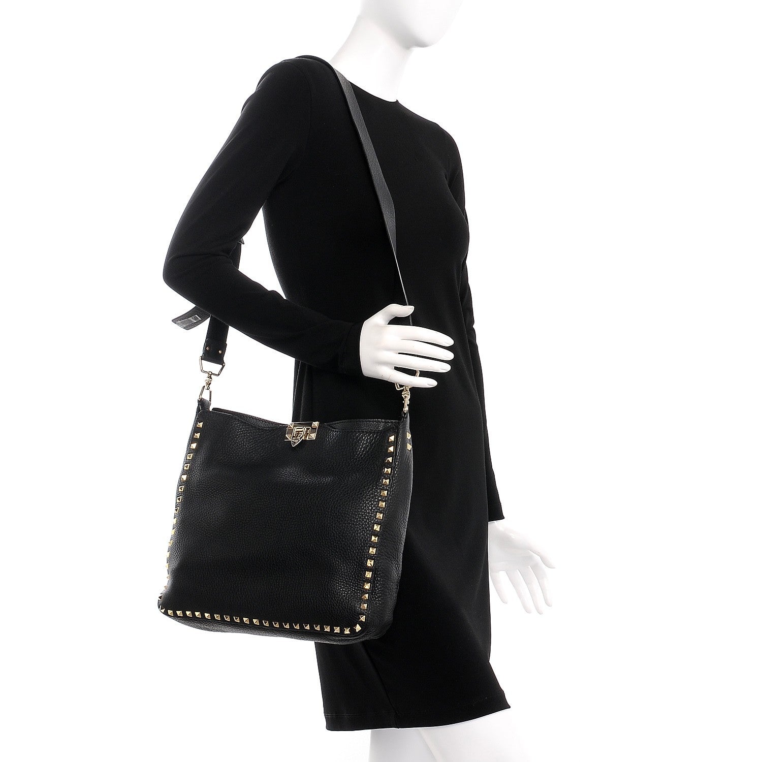 Valentino Garavani Pebbled Calfskin Large Rockstud Flip-Lock Messenger Bag Black 2 of 9