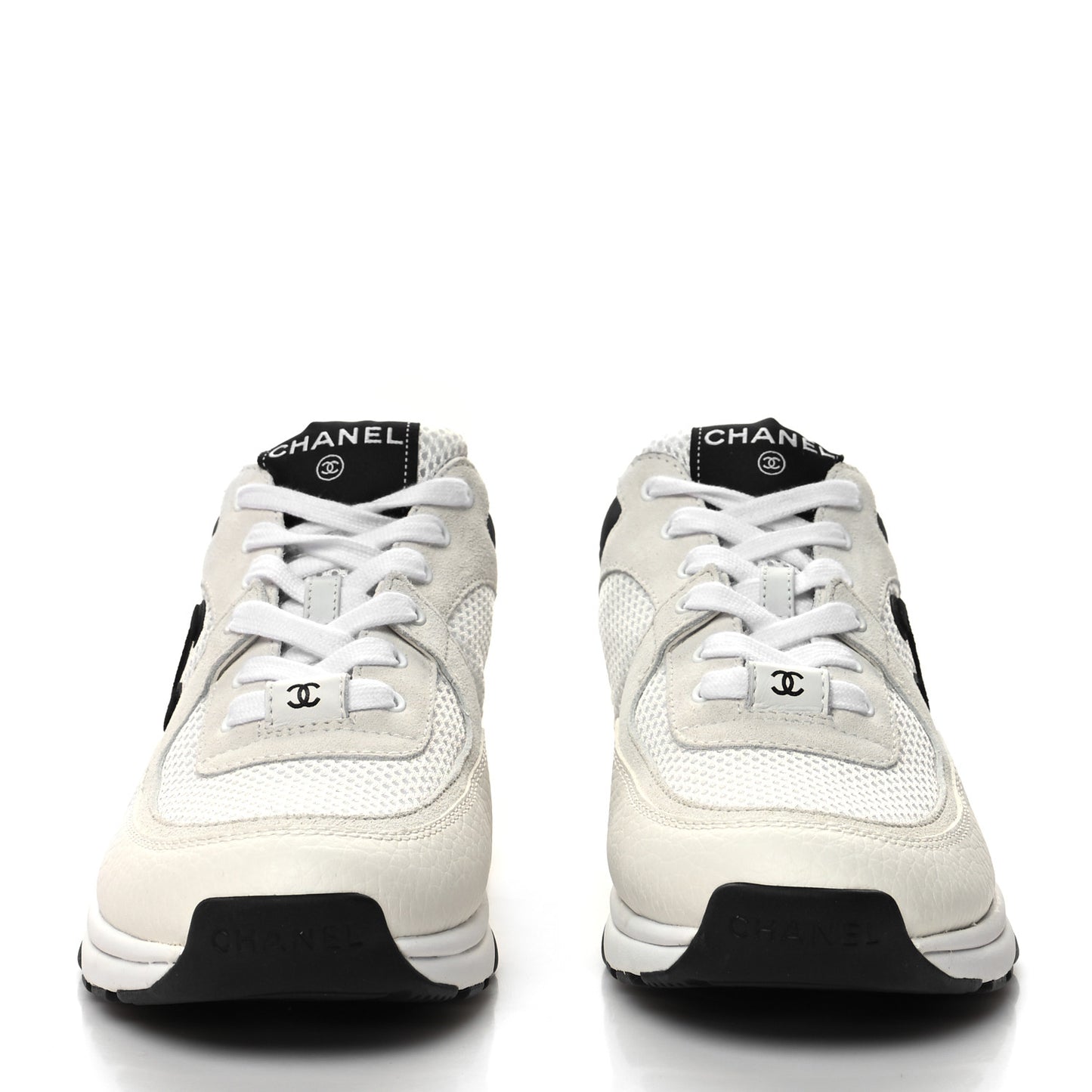 Mesh Suede Calfskin Grained Calfskin Womens CC Sneakers 37.5 White Black