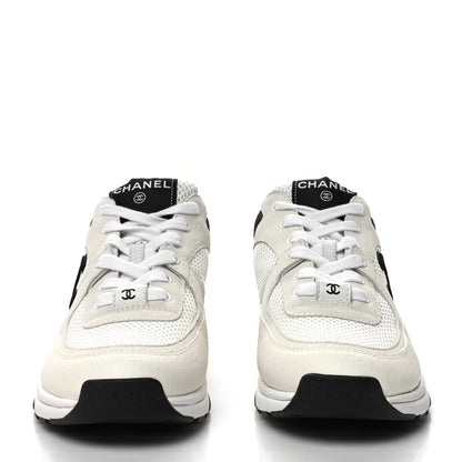 Chanel Mesh Suede Calfskin Grained Calfskin Womens CC Sneakers 37.5 White Black 2 of 7