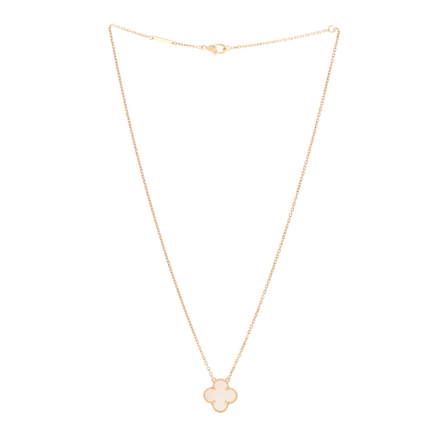 Van Cleef & Arpels 18K Yellow Gold Mother of Pearl Vintage Alhambra Pendant Necklace 3 of 6