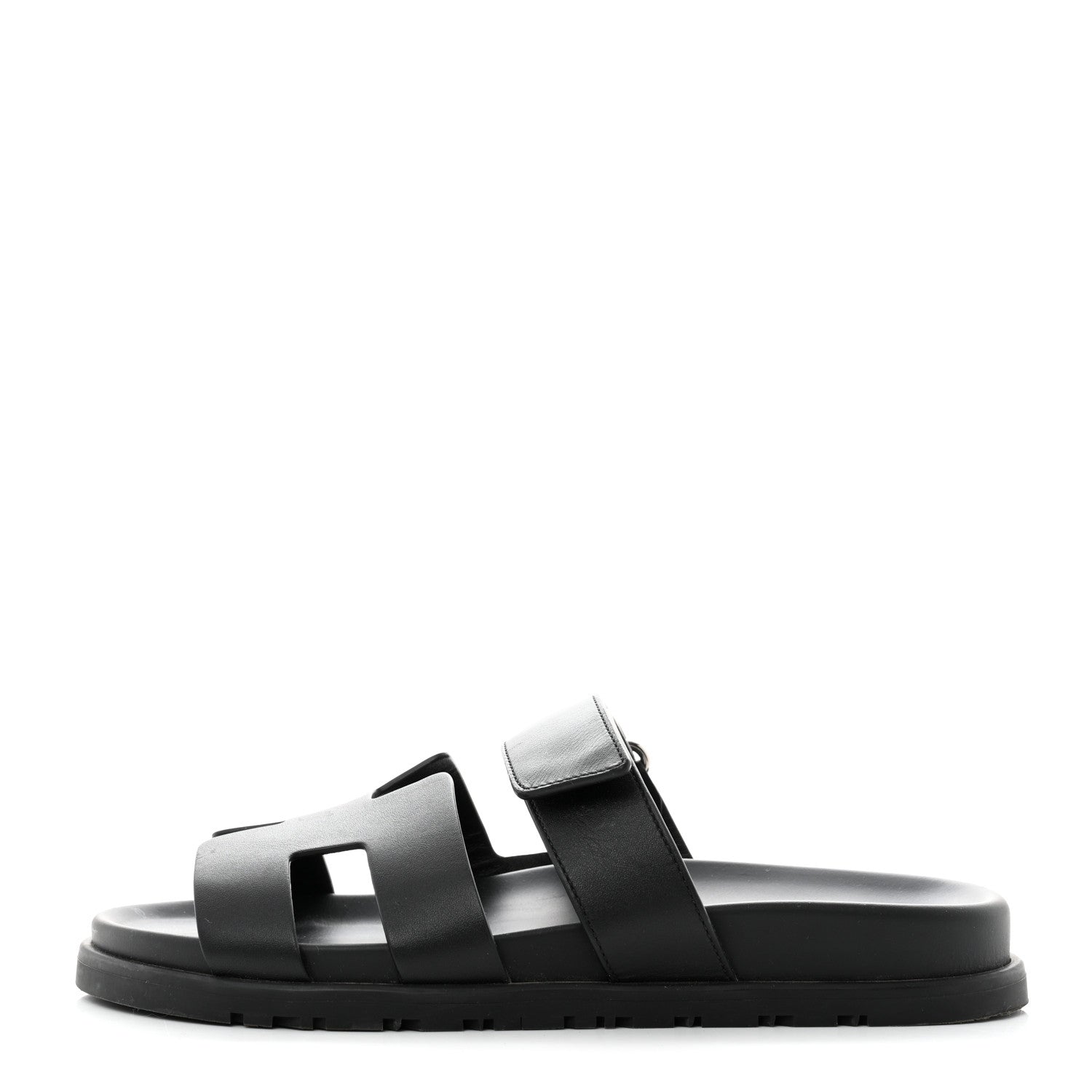 Hermes Calfskin Womens Chypre Sandals 38.5 Black 1 of 9