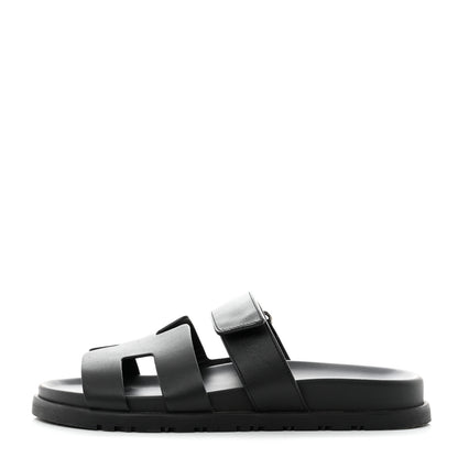 Hermes Calfskin Womens Chypre Sandals 38.5 Black 1 of 9
