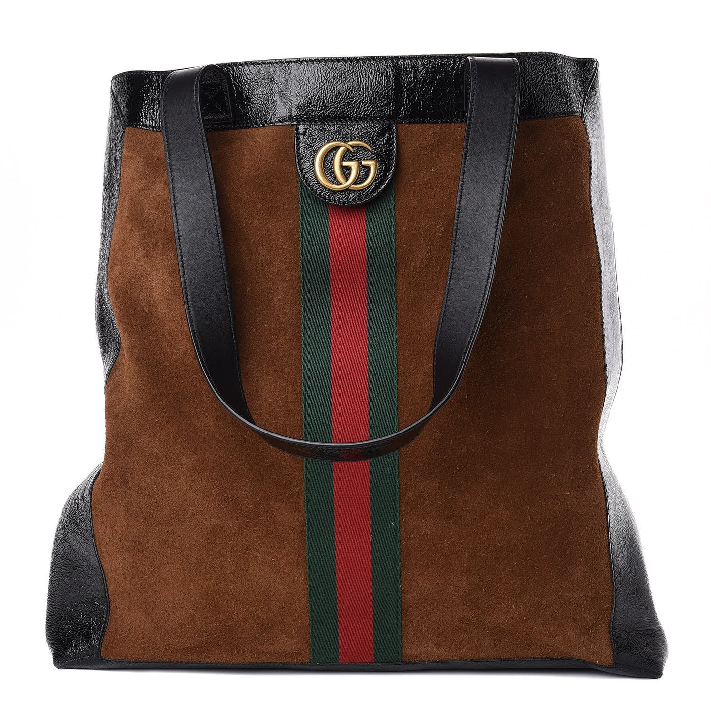 Suede Patent Web Large Ophidia Vertical Shopping Tote Nocciola Black