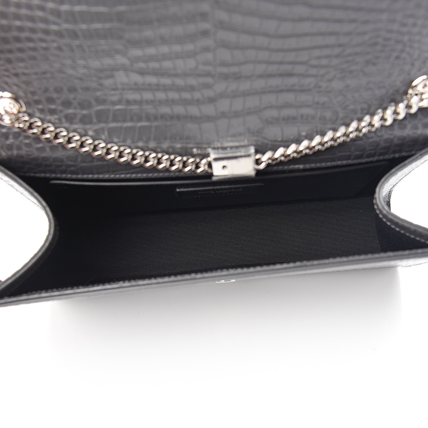Saint Laurent Calfskin Crocodile Embossed Medium Classic Monogram Kate Tassel Satchel Fog 4 of 8