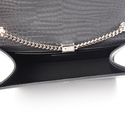 Saint Laurent Calfskin Crocodile Embossed Medium Classic Monogram Kate Tassel Satchel Fog 4 of 8