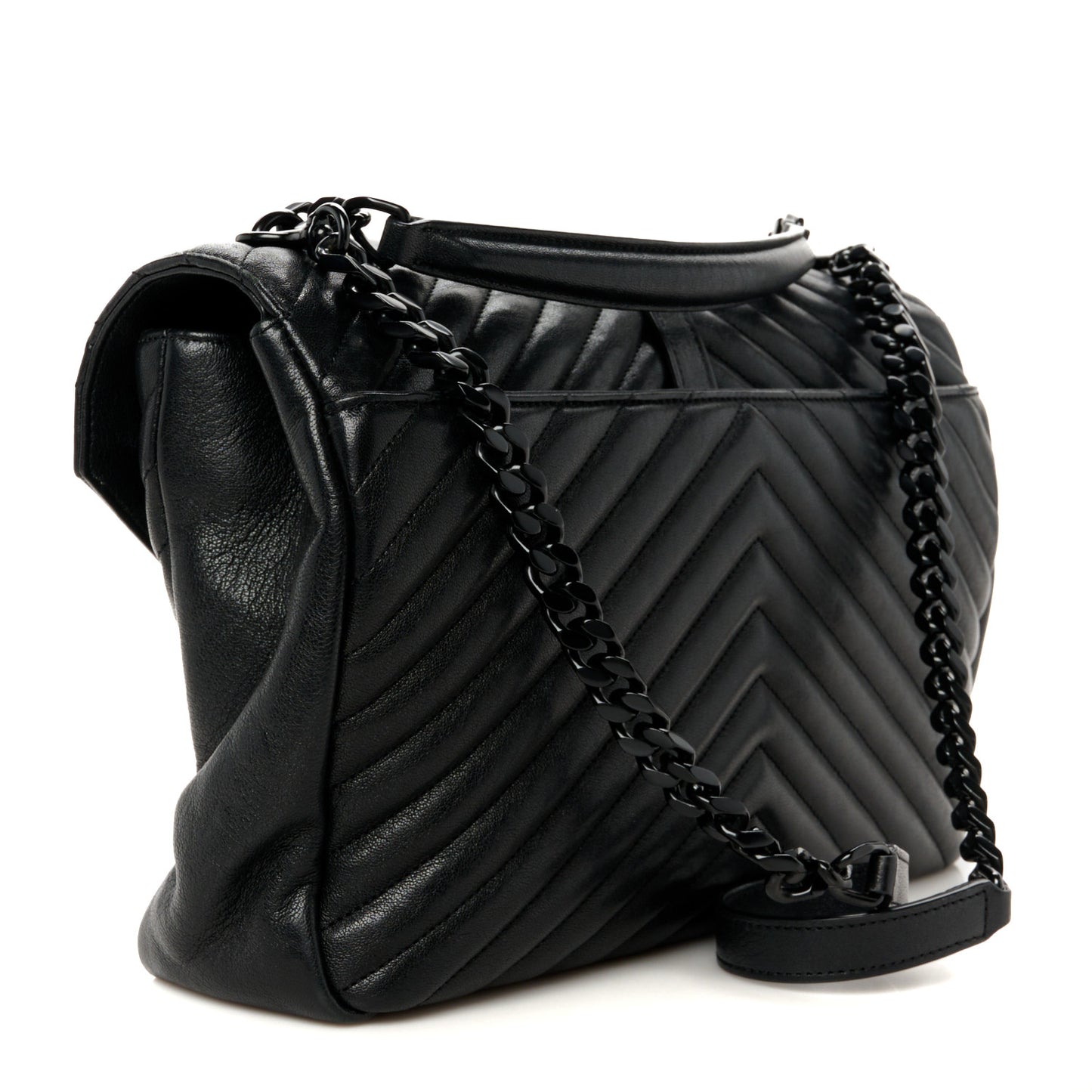 Sheepskin Matelasse Chevron Monogram Monochrome Large College Satchel Black