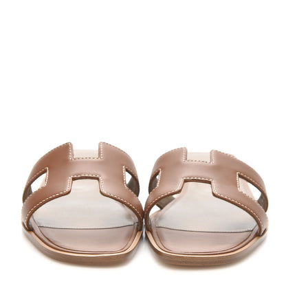Hermes Box Calfskin Oran Sandals 35.5 Gold 2 of 9