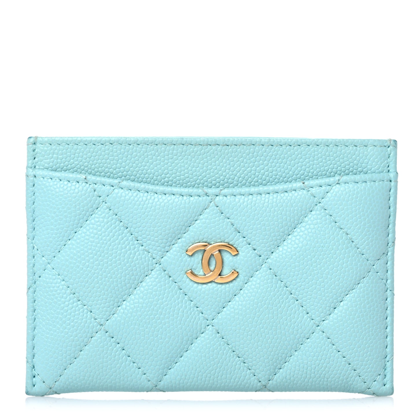 Caviar Quilted Card Holder Light Blue