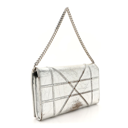 Christian Dior Metallic Crinkled Lambskin Diorama Croisiere Chain Wallet Silver 3 of 18