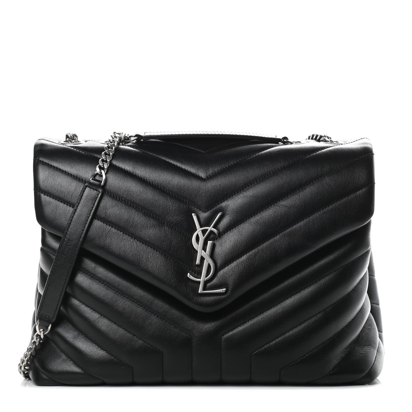 Calfskin Y Quilted Monogram Medium Loulou Chain Satchel Black