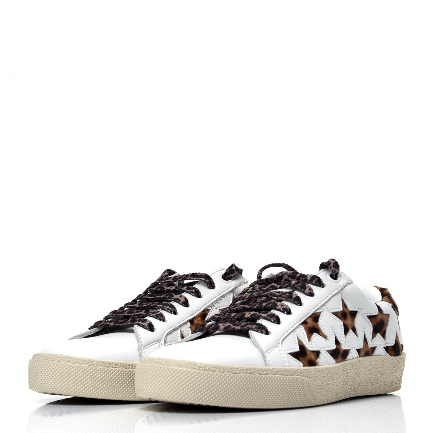 Calfskin Pony Hair Star Court Sneakers 35 White