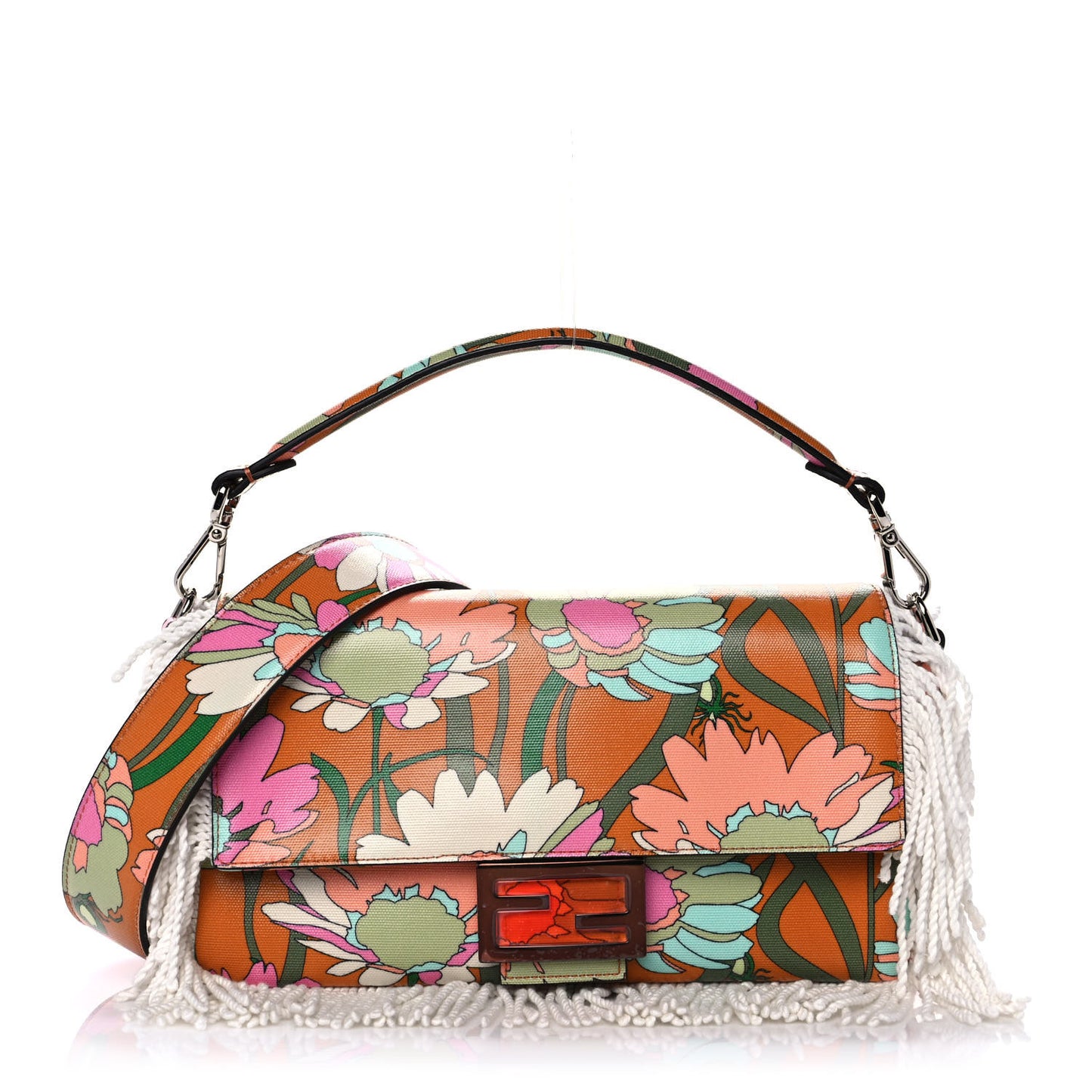 Coated Canvas Fringe Maxi Daisies Baguette Arancio White Multicolor