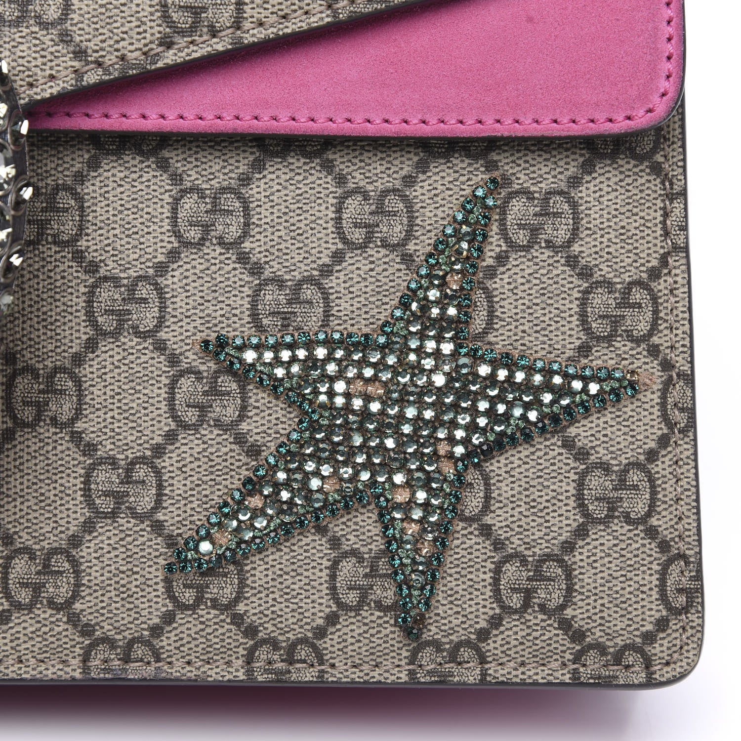 Gucci GG Supreme Monogram Suede Pierced Heart Embroidered Medium Dionysus Shoulder Bag Beige Ebony Pink Tropical Flower 13 of 16
