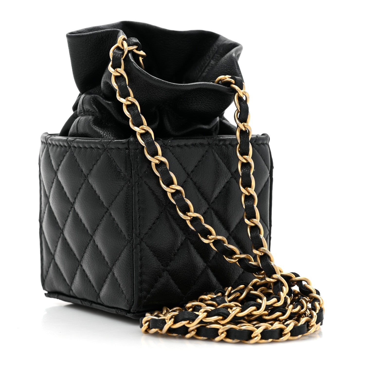 Chanel Calfskin Quilted Mini Drawstring Bucket Bag Black 3 of 9