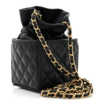 Chanel Calfskin Quilted Mini Drawstring Bucket Bag Black 3 of 9