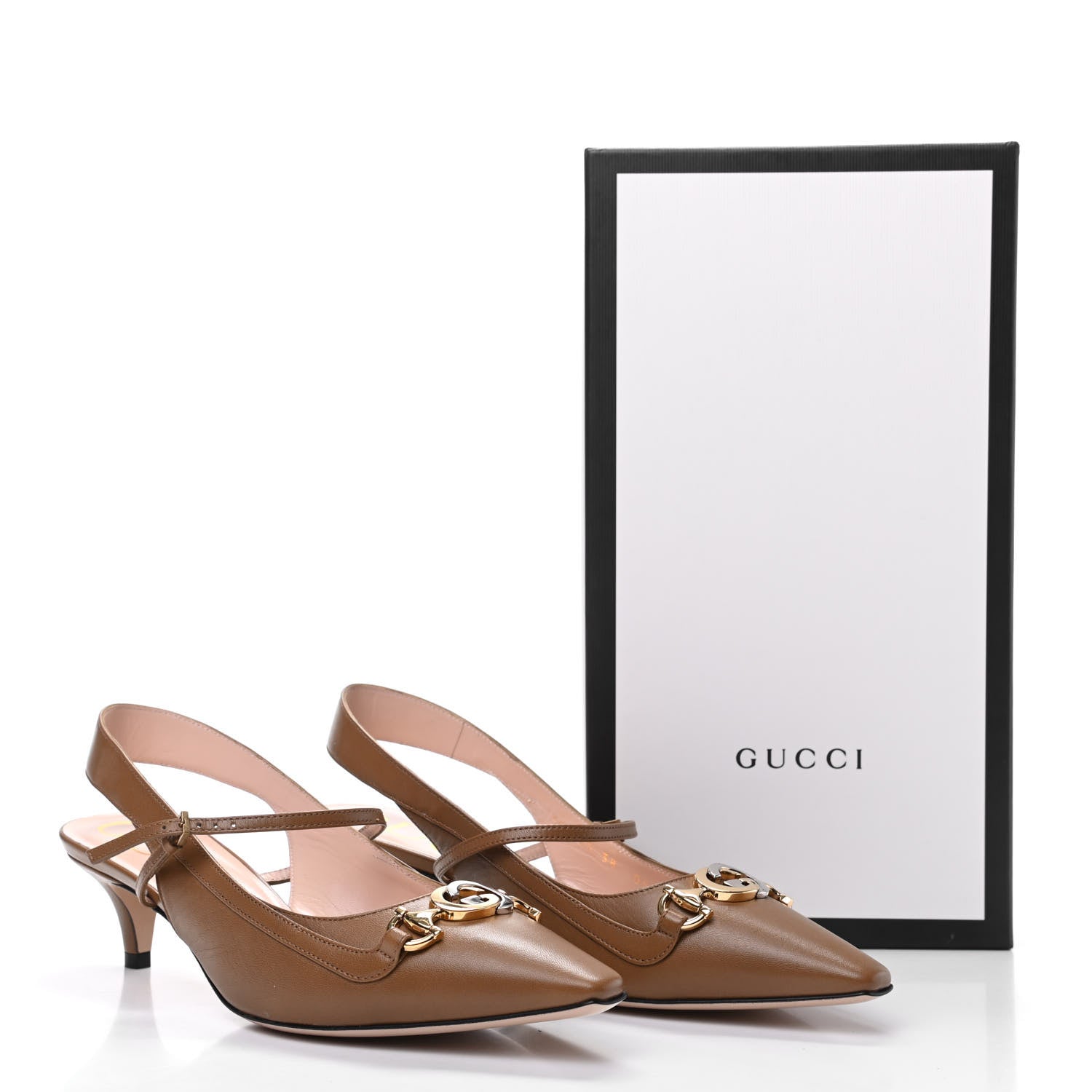 Gucci Malaga Kid Zumi Slingback Low Heel Pumps 38 Friky Taupe 8 of 8