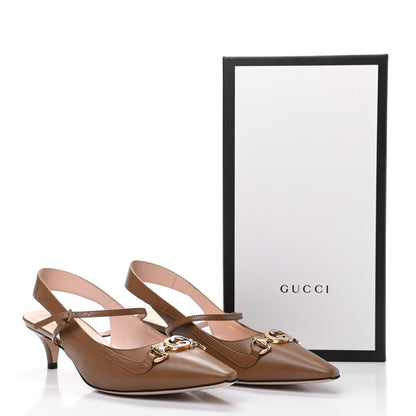 Gucci Malaga Kid Zumi Slingback Low Heel Pumps 38 Friky Taupe 8 of 8
