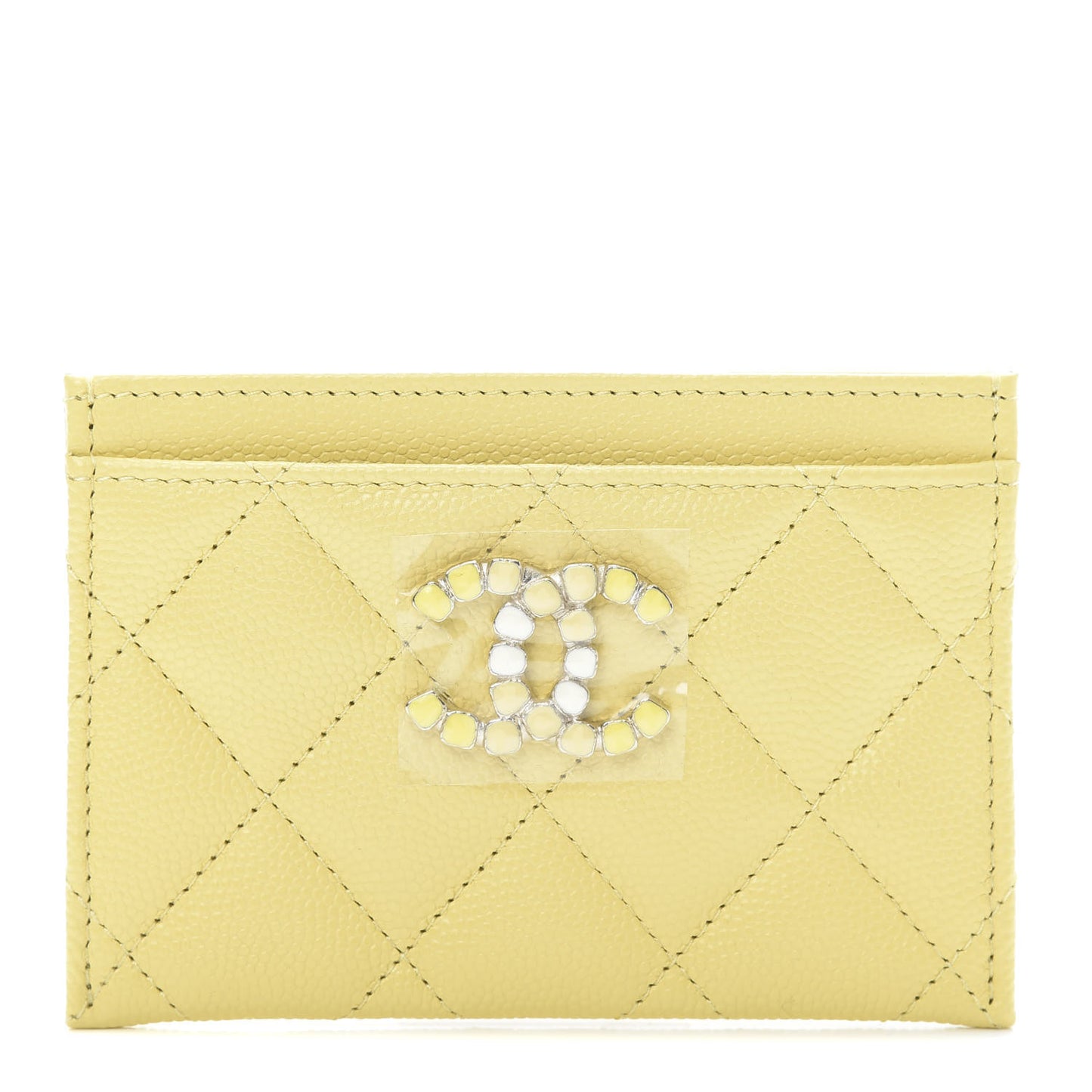 Caviar Quilted Crystal Card Holder Yellow