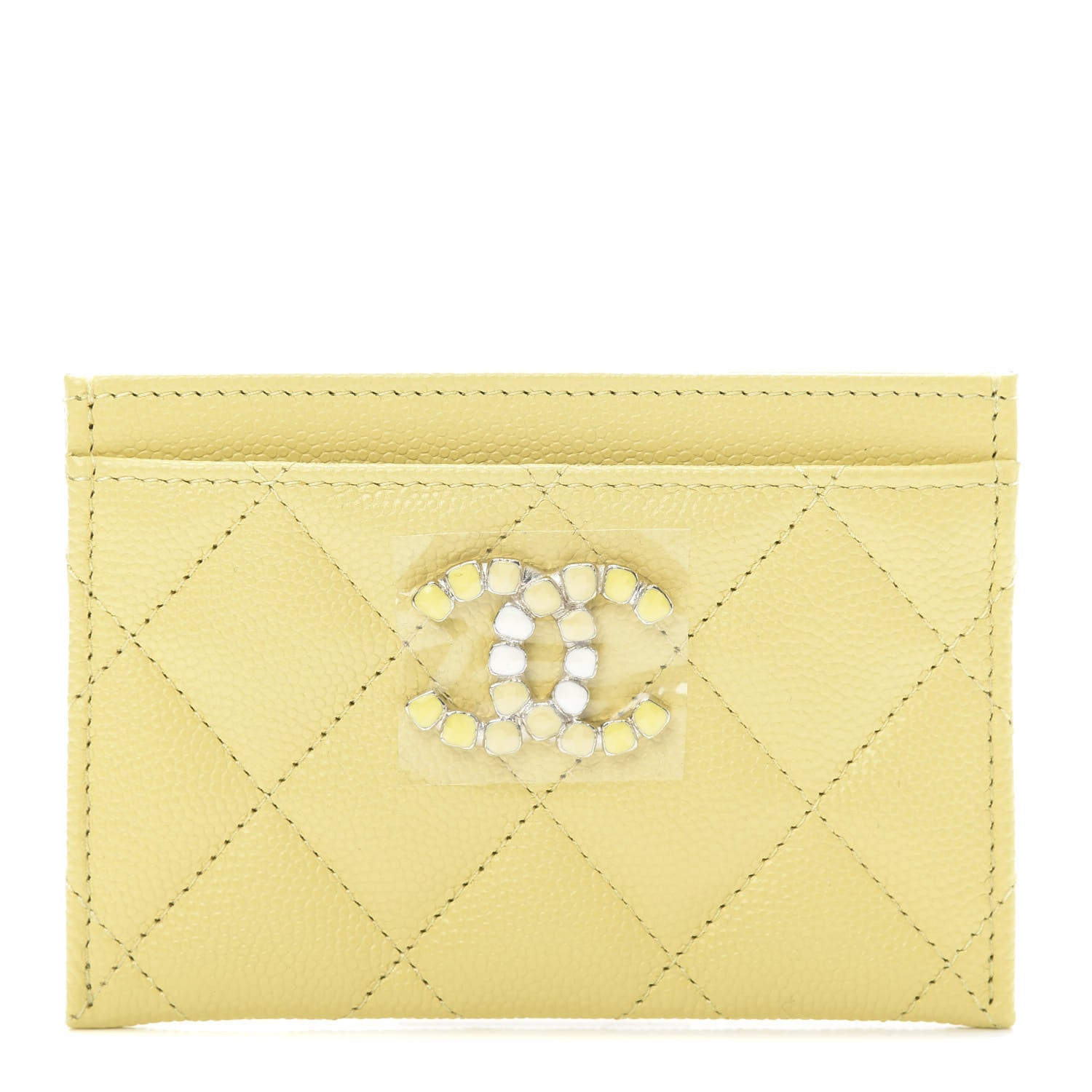 Chanel Caviar Quilted Crystal Card Holder Yellow 1 of 9