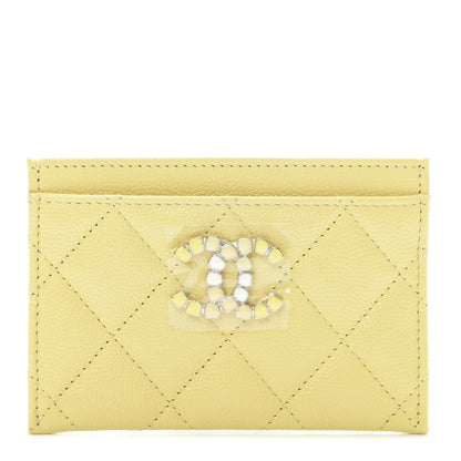Chanel Caviar Quilted Crystal Card Holder Yellow 1 of 9