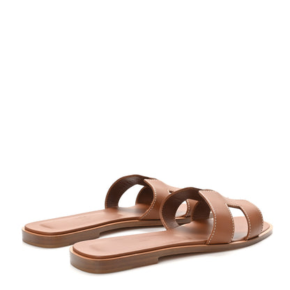 Hermes Box Calfskin Oran Sandals 37.5 Gold 5 of 10